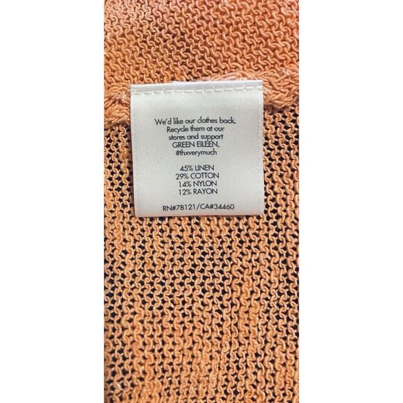 EILEEN FISHER coral orange linen blend open front cardigan Sz M - Picture 8 of 9